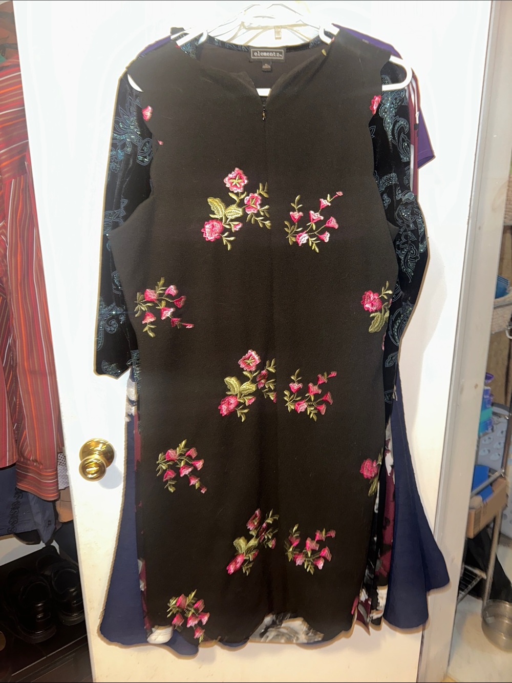 Jones Studio Black Midi Dress with Pink Floral Embroidery - Picture 3 of 3